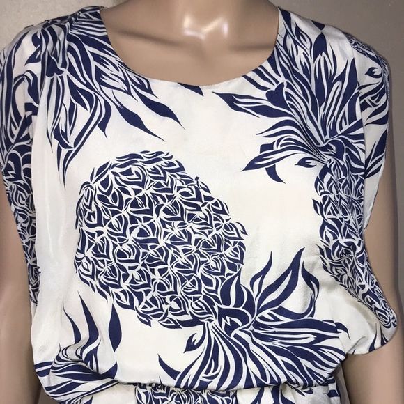 100% silk pineapple print dress size Medium by I. Maddine - Picture 2 of 10